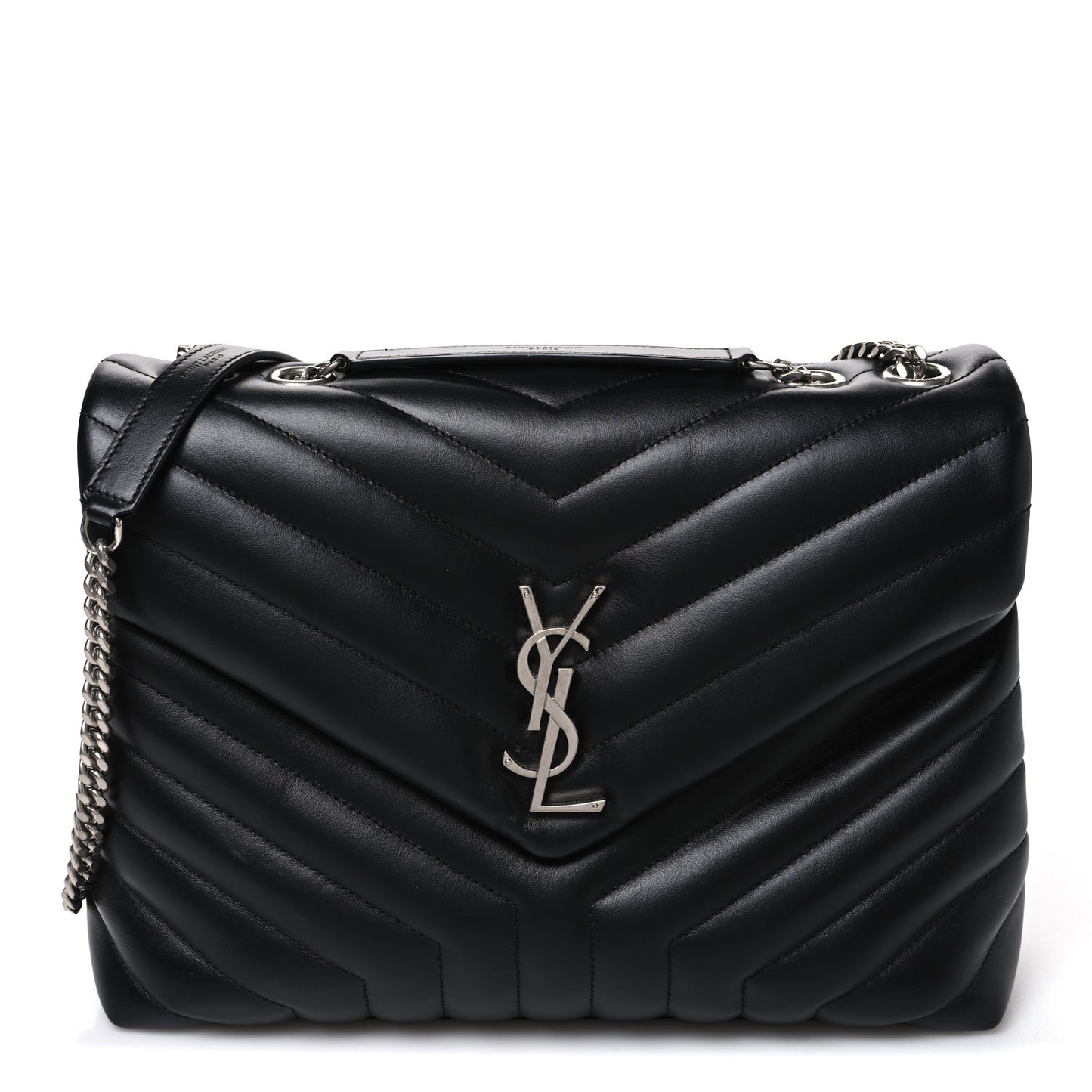 Calfskin Y Quilted Monogram Medium Loulou Chain Satchel Black
