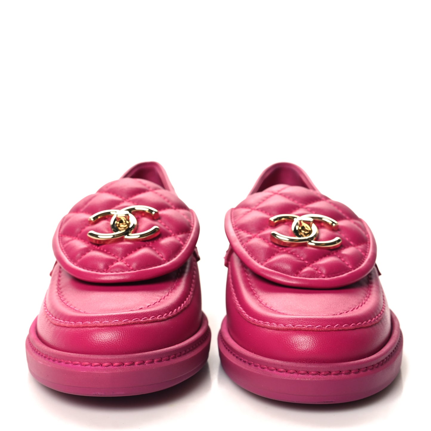 Lambskin Quilted CC Turnlock Loafers 35.5 Fuchsia