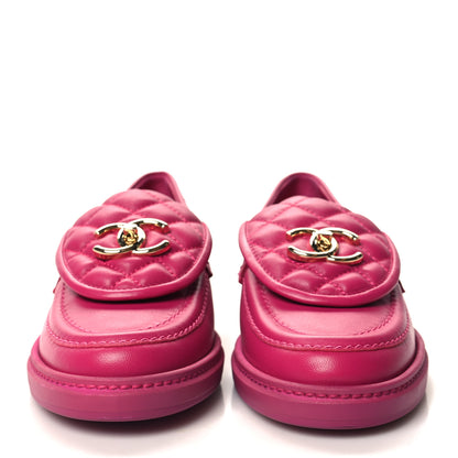 Chanel Lambskin Quilted CC Turnlock Loafers 35.5 Fuchsia 2 of 8