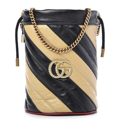 Gucci Azalea Calfskin Matelasse Diagonal Patchwork Mini Torchon GG Marmont 2.0 Bucket Bag Black Beige Romantic Cerise 1 of 8
