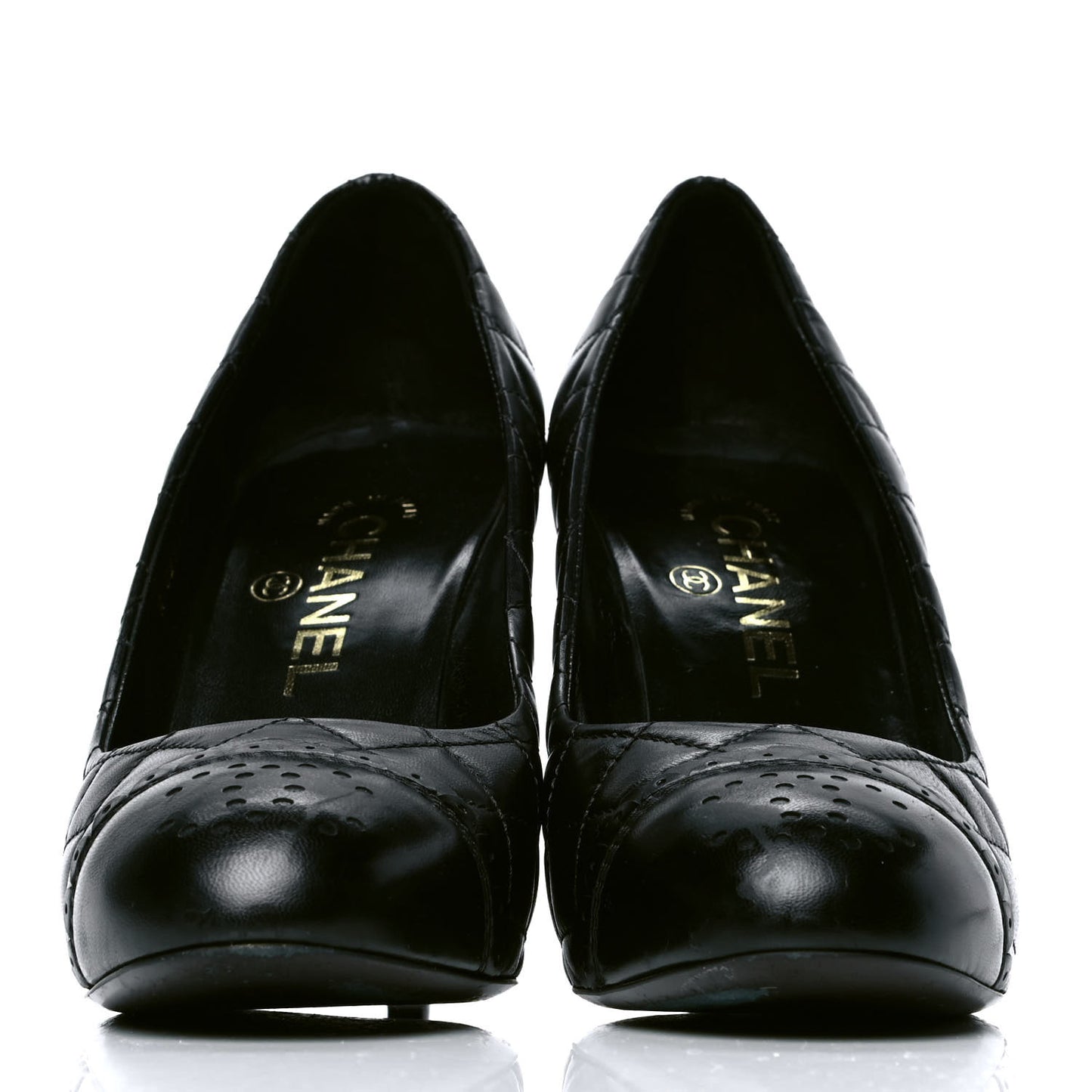 Lambskin Quilted Cap Toe Pumps 37 Black