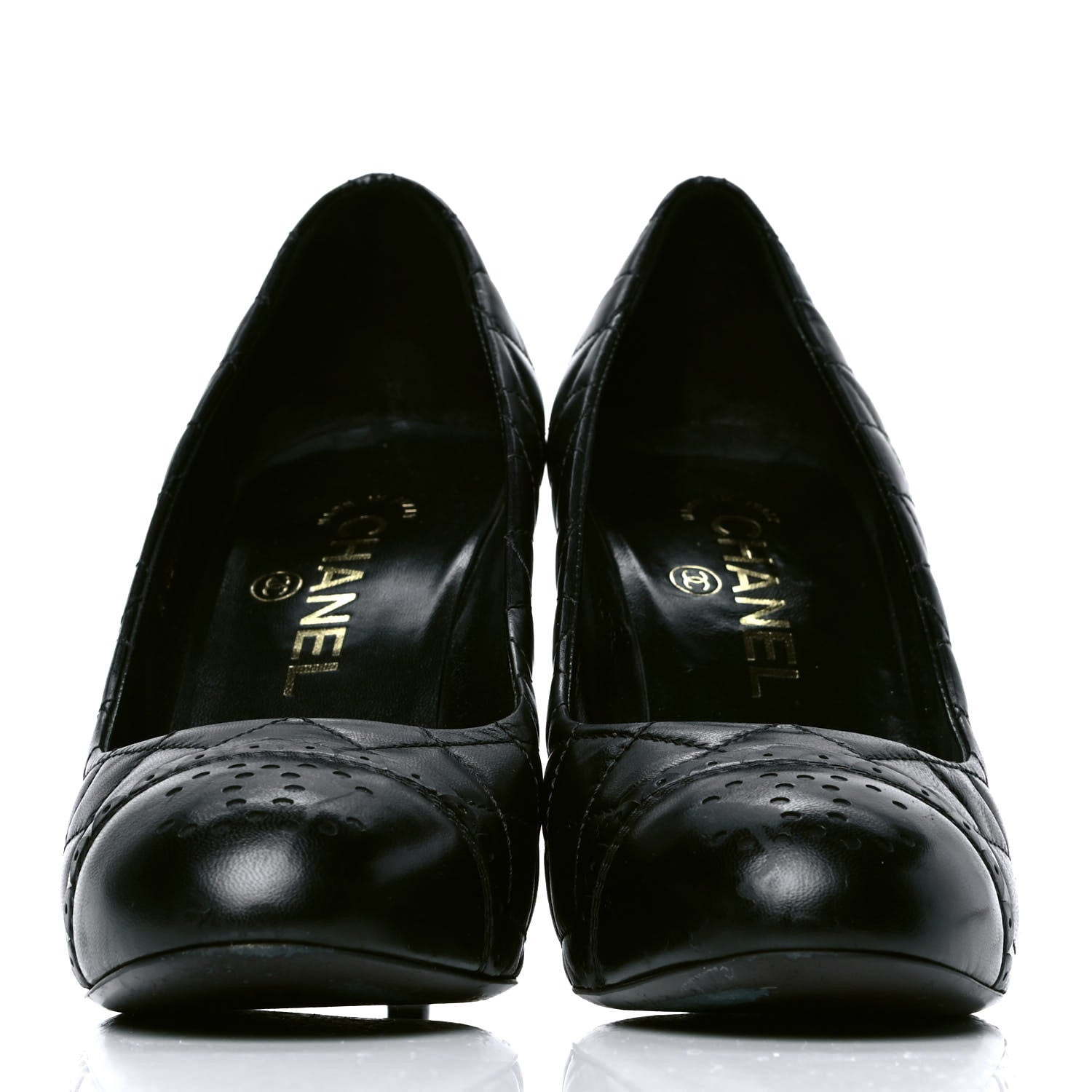 Chanel Lambskin Quilted Cap Toe Pumps 37 Black 2 of 6