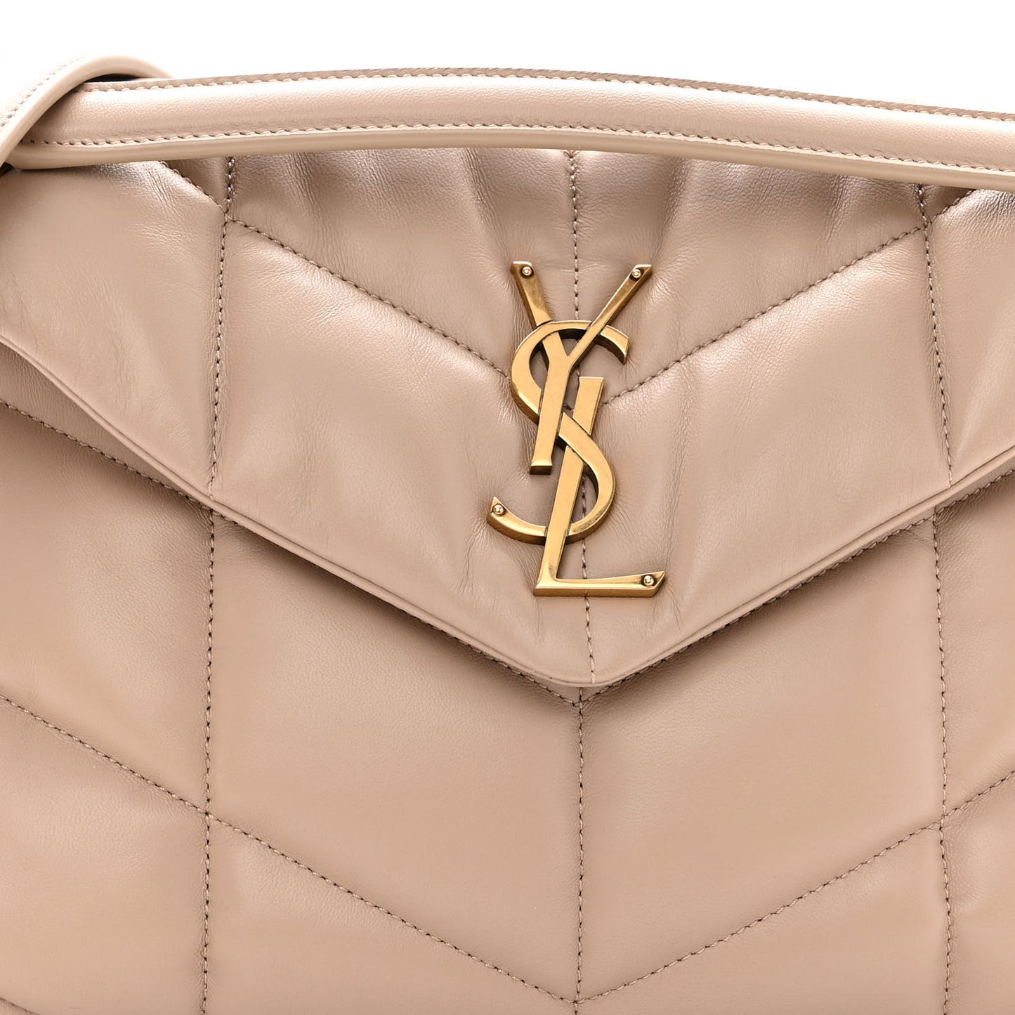 Lambskin Quilted Small Loulou Puffer Monogram Chain Satchel Dark Beige