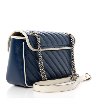 Gucci Vintage Effect Calfskin Matelasse Diagonal Small Torchon GG Marmont Shoulder Bag Blue Agata Mystic White 3 of 11