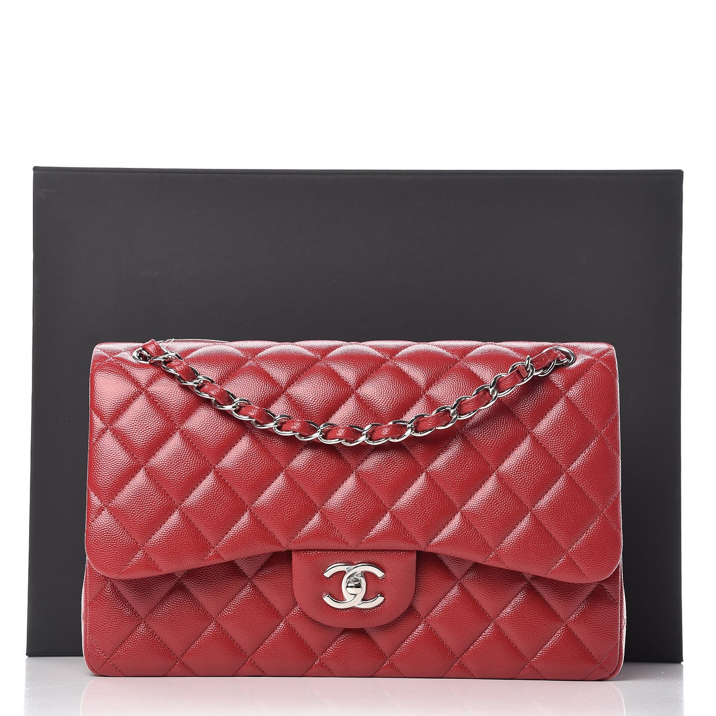 Caviar Quilted Jumbo Double Flap Red