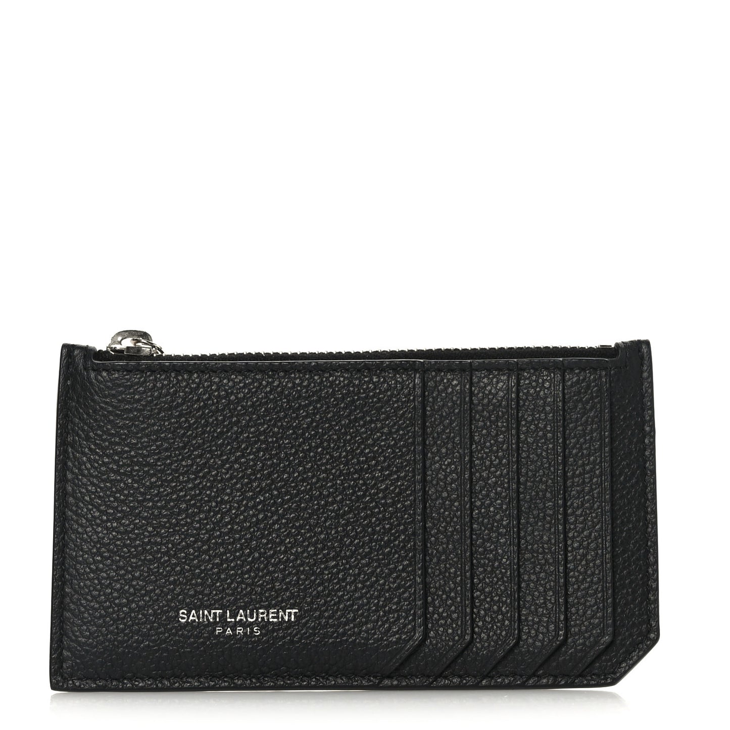 Grained Calfskin 5 Fragments Zip Pouch Card Holder Black