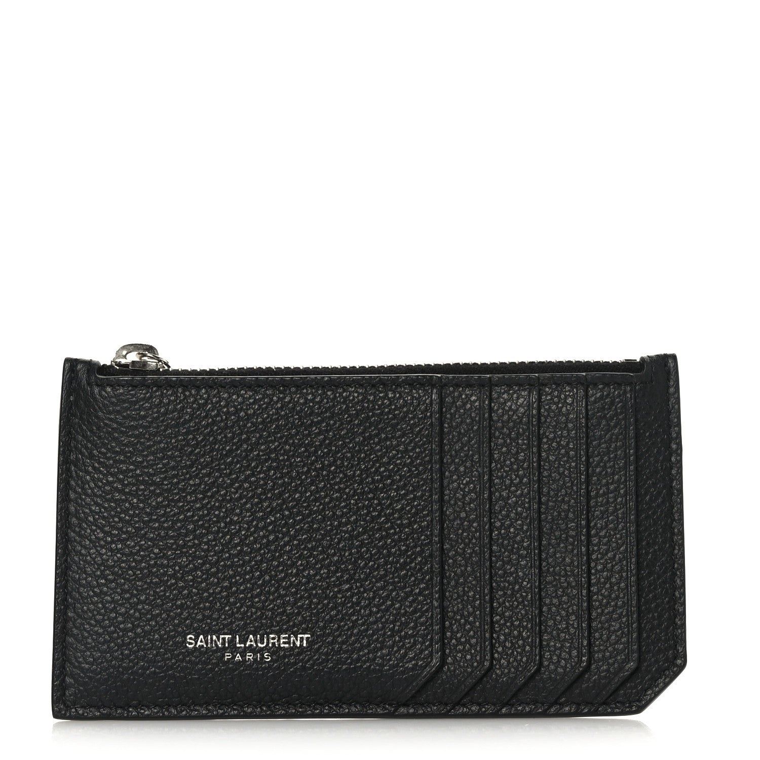 Saint Laurent Grained Calfskin 5 Fragments Zip Pouch Card Holder Black 1 of 6