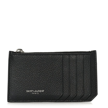 Saint Laurent Grained Calfskin 5 Fragments Zip Pouch Card Holder Black 1 of 6