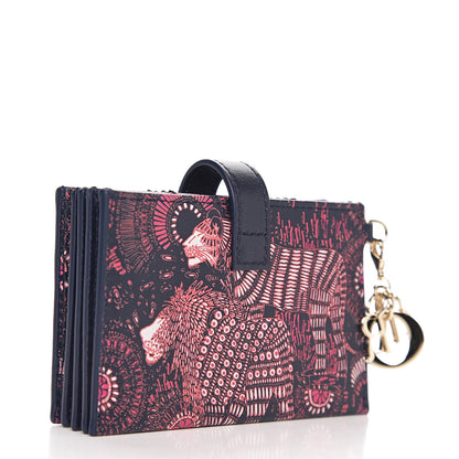 Christian Dior Calfskin Animals Lady Dior 5-Gusset Card Holder Fuchsia Multicolor 2 of 6