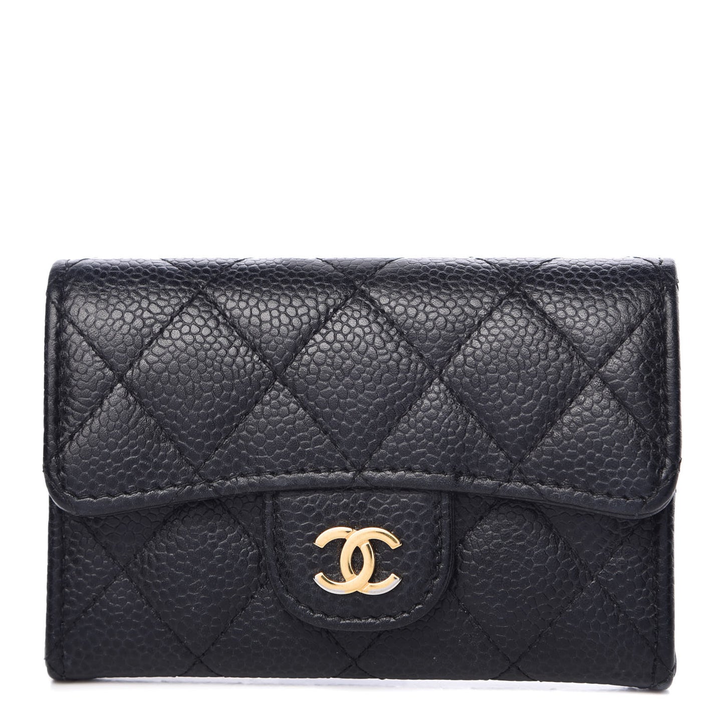 Caviar Quilted Flap Card Holder Black