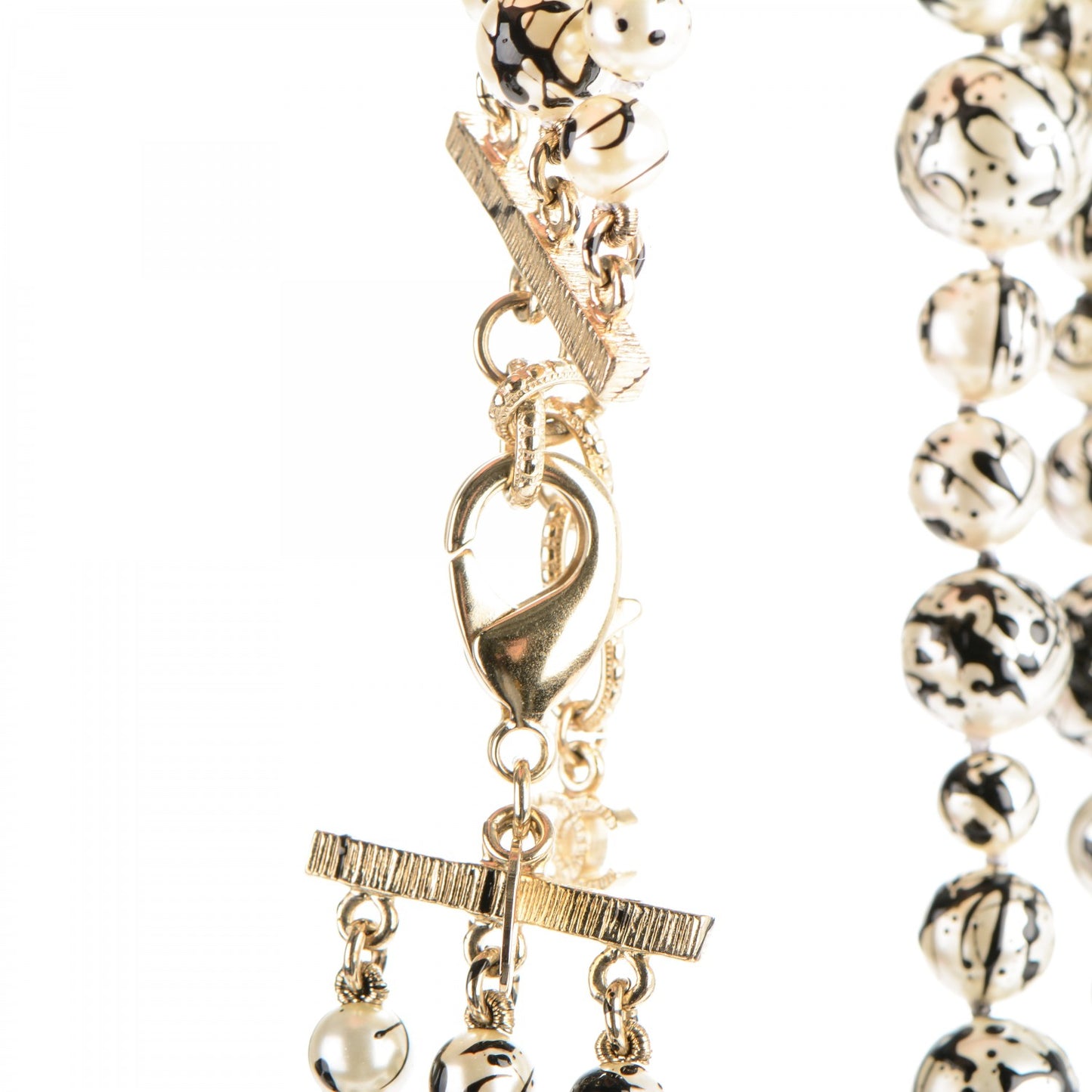 Pearl CC Graffiti 3 Strand Long Necklace Black Gold