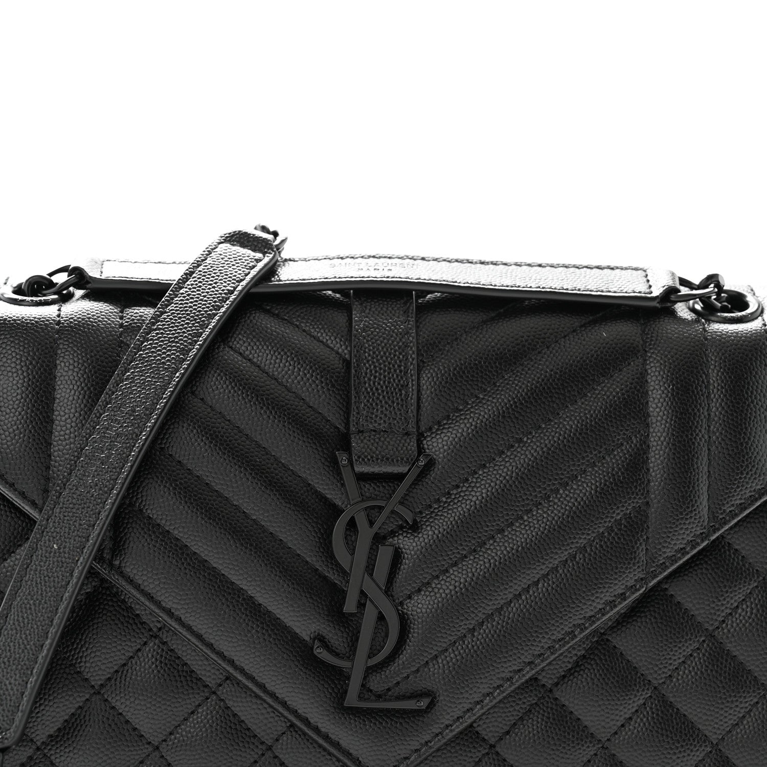 Saint Laurent Grain De Poudre Textured Mixed Matelasse Triquilt Medium Monogram Monochrome Satchel Black 8 of 11