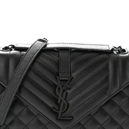 Saint Laurent Grain De Poudre Textured Mixed Matelasse Triquilt Medium Monogram Monochrome Satchel Black 8 of 11