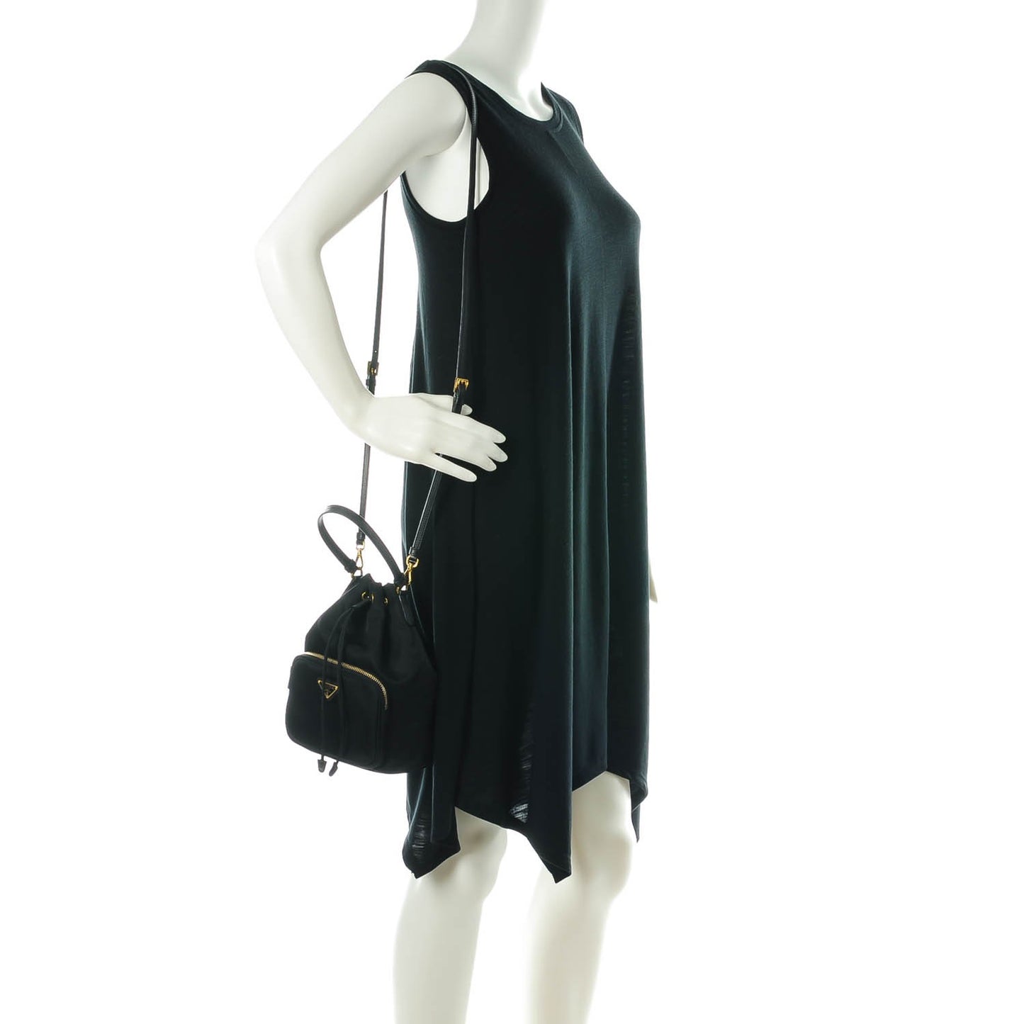 Saffiano Tessuto Nylon Mini Bucket Crossbody Bag Black