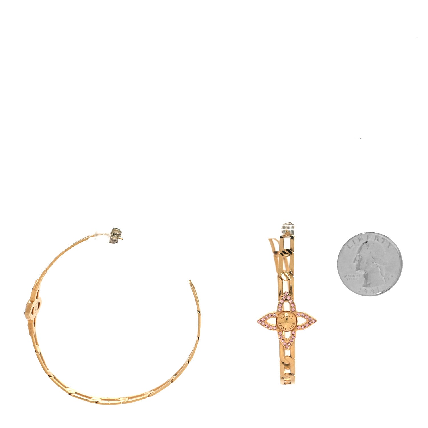 Louis Vuitton Swarovski Crystal Flower Power Hoop Earrings Gold 2 of 4