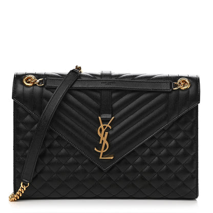 Saint Laurent Grain De Poudre Textured Mixed Matelasse Large Triquilt Monogram Satchel Black 1 of 12