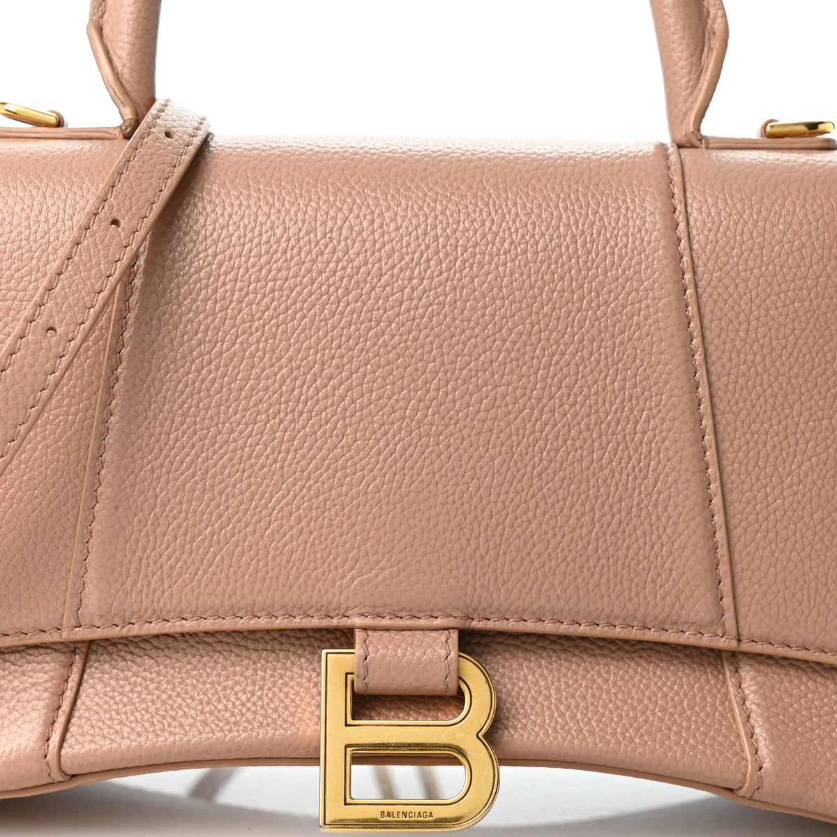 Grained Calfskin Small Hourglass Top Handle Bag Nude Beige