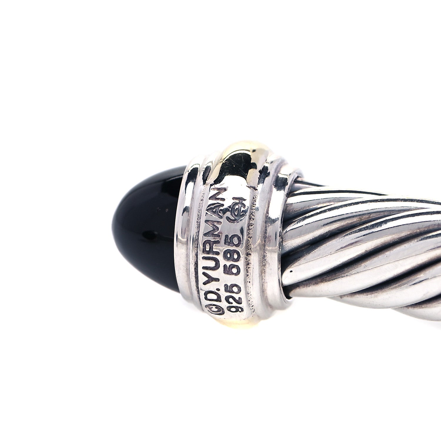 David Yurman Sterling Silver 14K Yellow Gold Black Onyx 7mm Cable Classics Bracelet 4 of 4