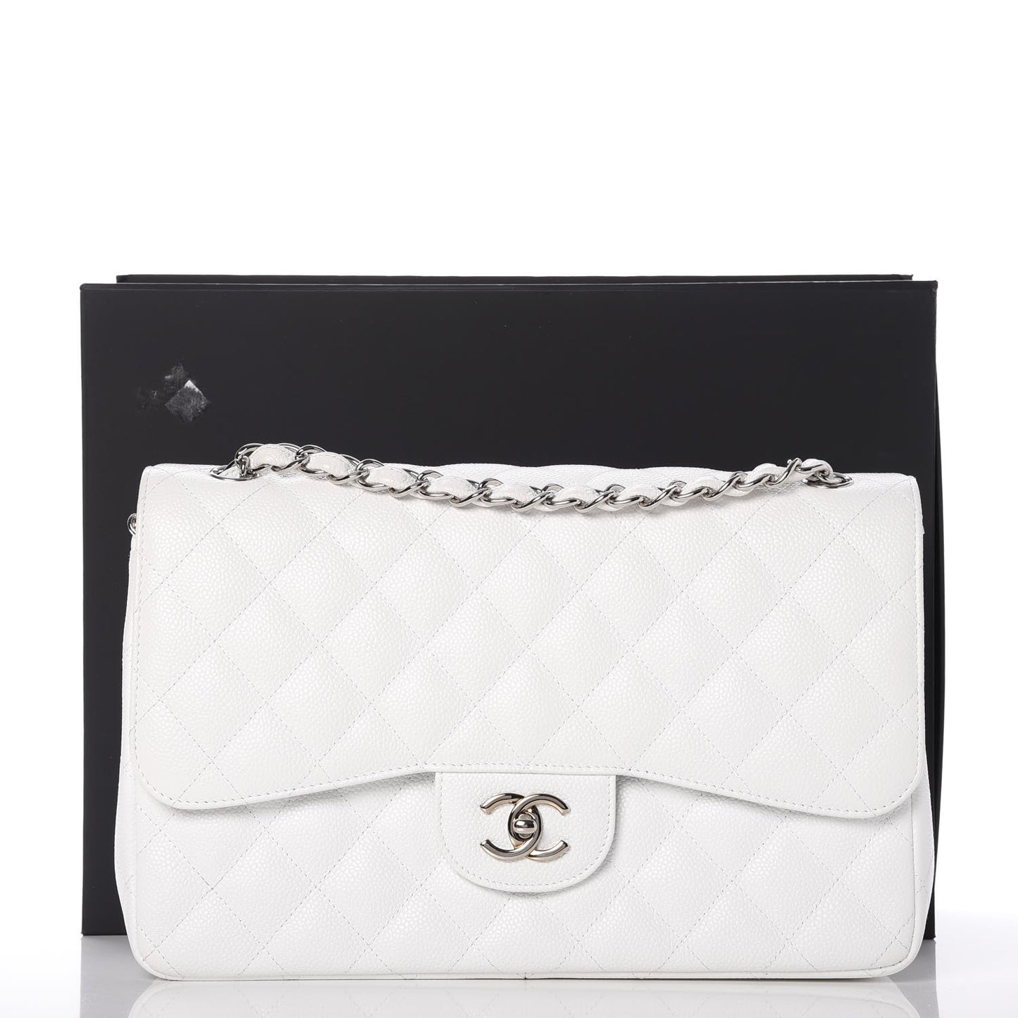 Caviar Quilted Jumbo Double Flap White