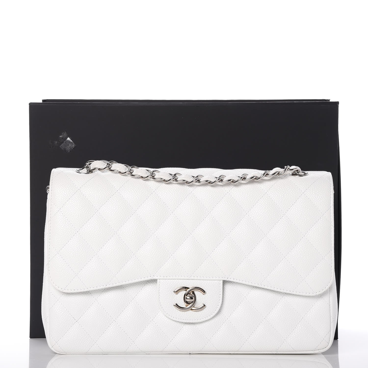 Chanel Caviar Quilted Jumbo Double Flap White 8 of 8