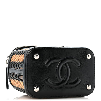Chanel Calfskin Raffia Small Vanity Case Bag Black Beige 4 of 11