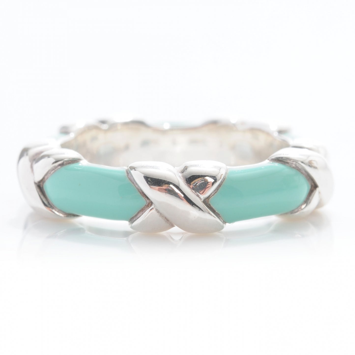 Sterling Silver Enamel Signature X Ring 4.5