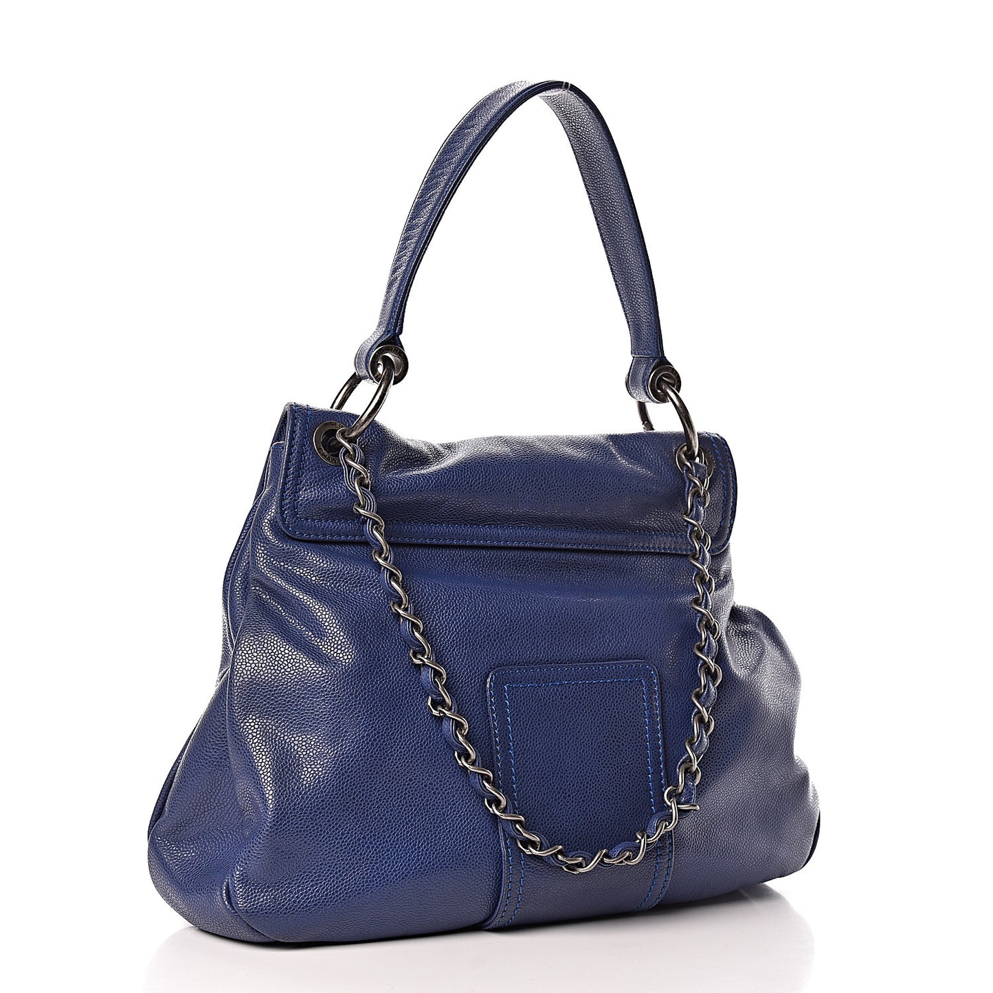 Glazed Caviar Flap Hobo Dark Blue