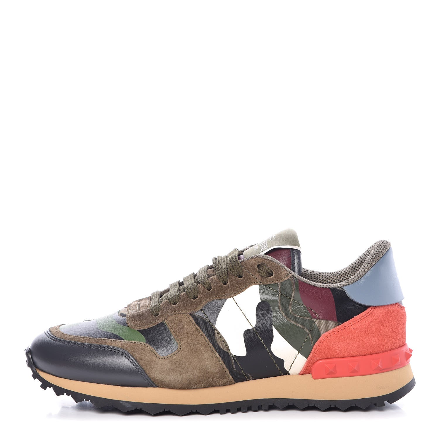 Valentino Garavani Nappa Suede Camouflage Womens Rockrunner Sneakers 37.5 Multicolor 1 of 8