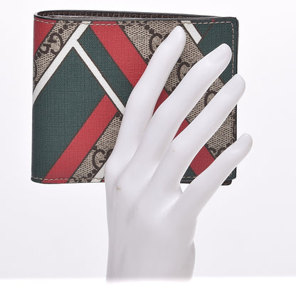 Gucci GG Supreme Monogram Chevron Bi-Fold Wallet Beige Green Red New Acero 2 of 6