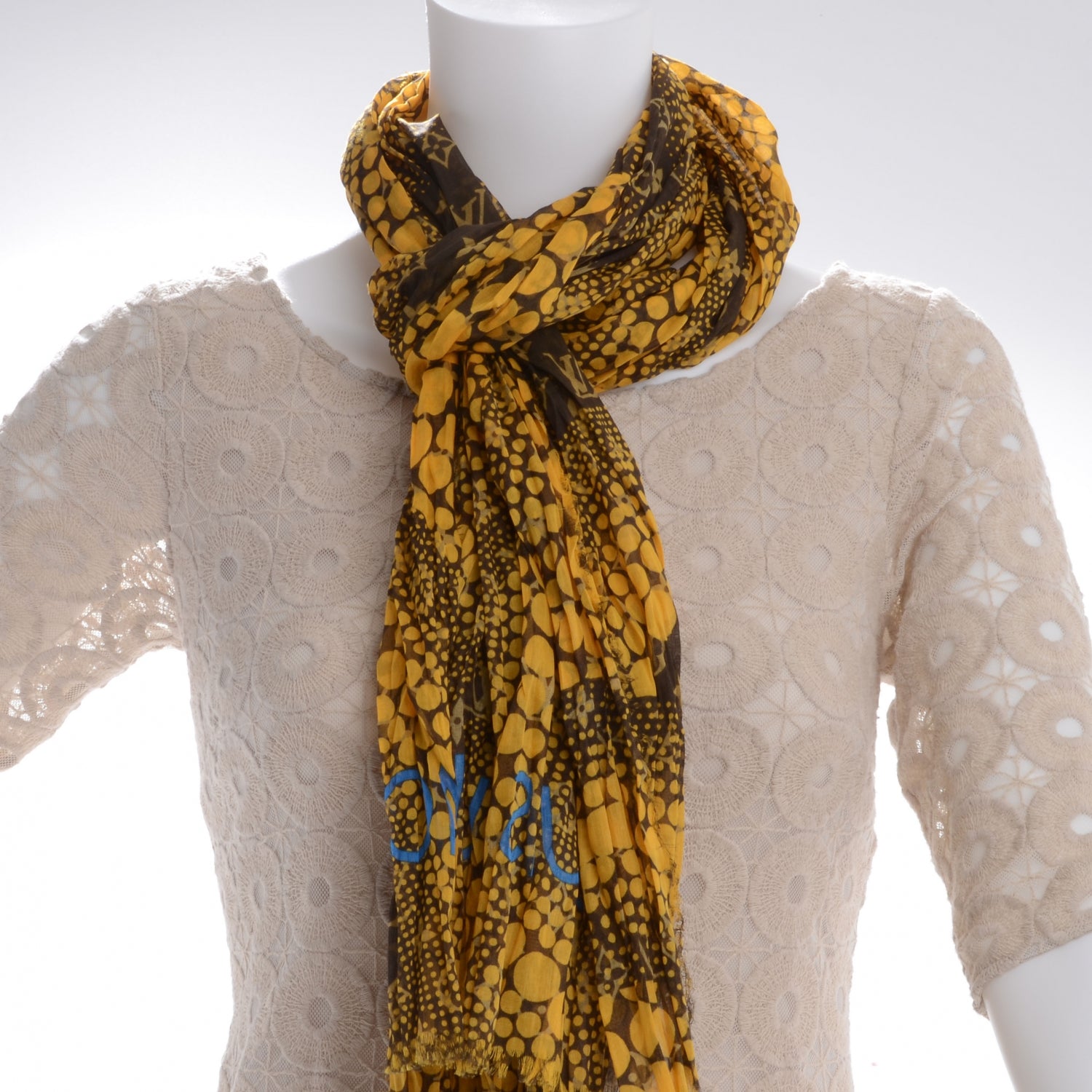 Louis Vuitton Cotton Monogram Kusama Infinity Dots Pareo Scarf Yellow 3 of 4