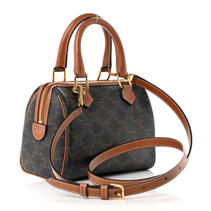 Celine Triomphe Canvas Calfskin Small Boston Bag Tan 3 of 15