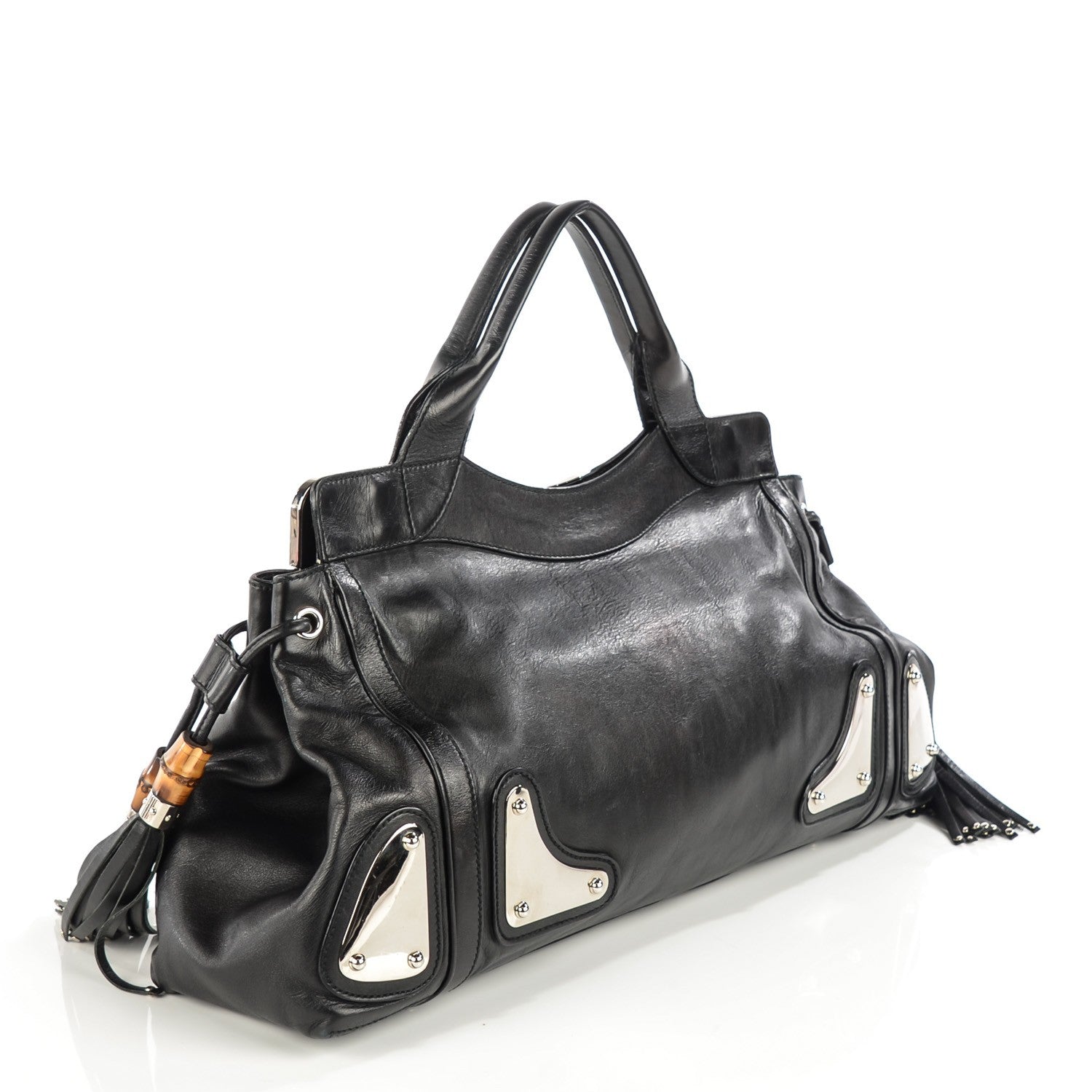 Gucci Calfskin Medium Race Bamboo Top Handle Bag Black 3 of 7