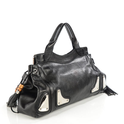 Gucci Calfskin Medium Race Bamboo Top Handle Bag Black 3 of 7