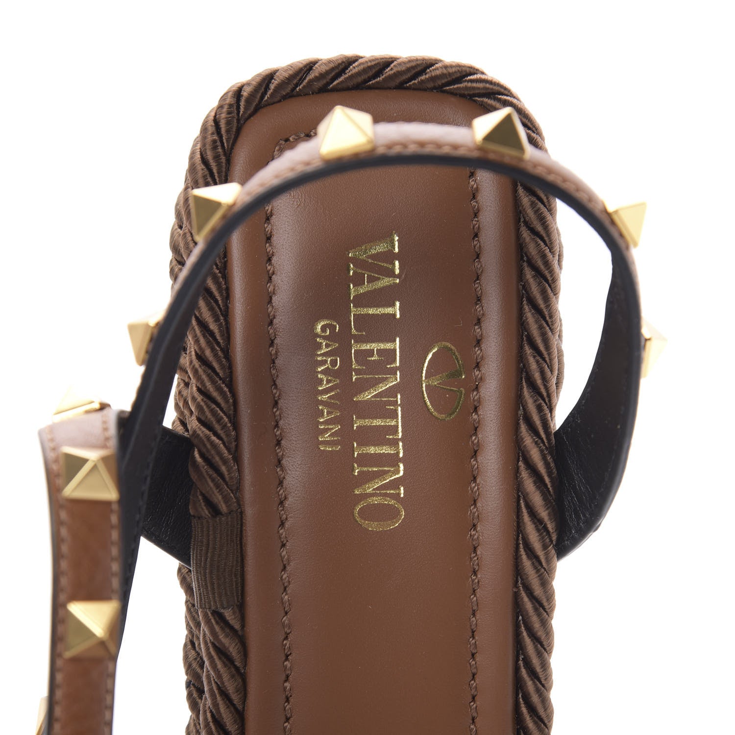 Valentino Garavani Calfskin Rockstud Ankle Strap Torchon Espadrille 25/95mm Wedge Sandals 41 Cuoio 8 of 8
