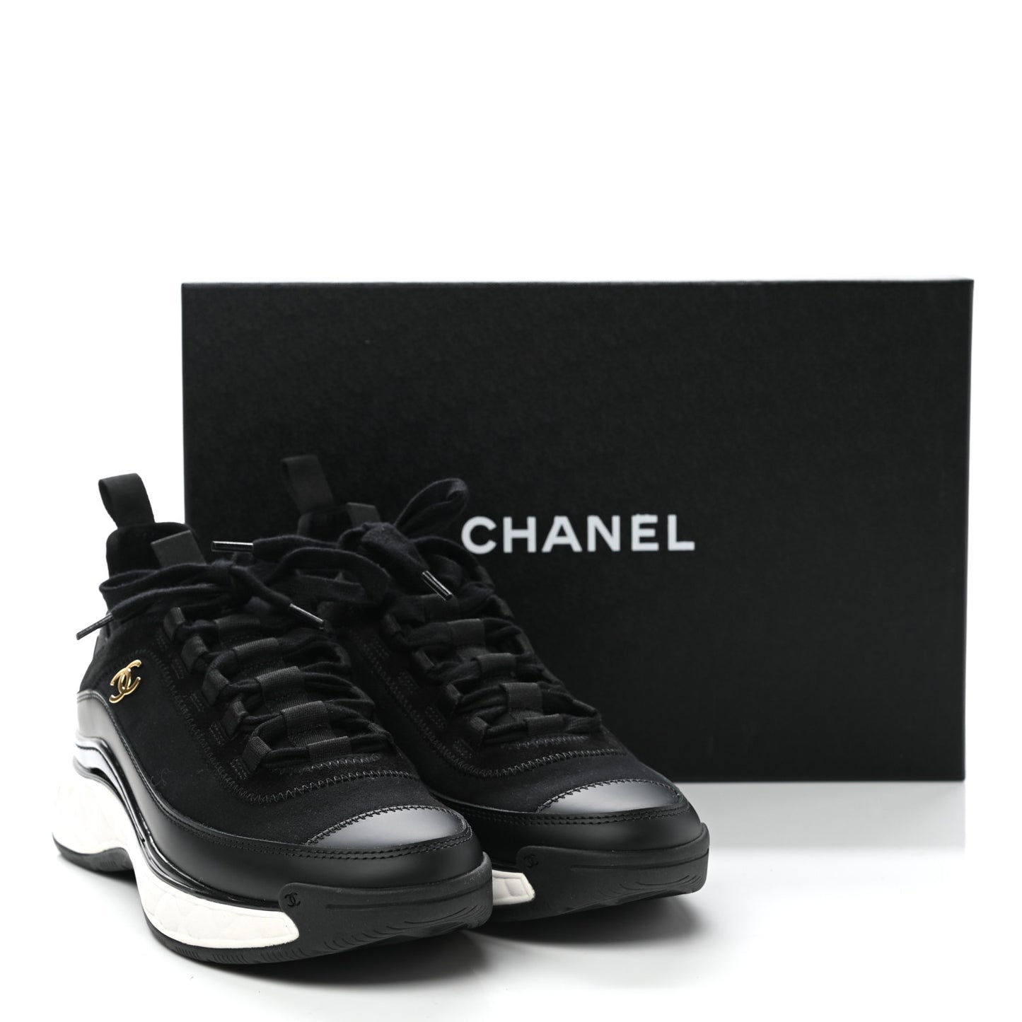 Velvet Calfskin Mixed Fibers CC Sneakers 37 Black