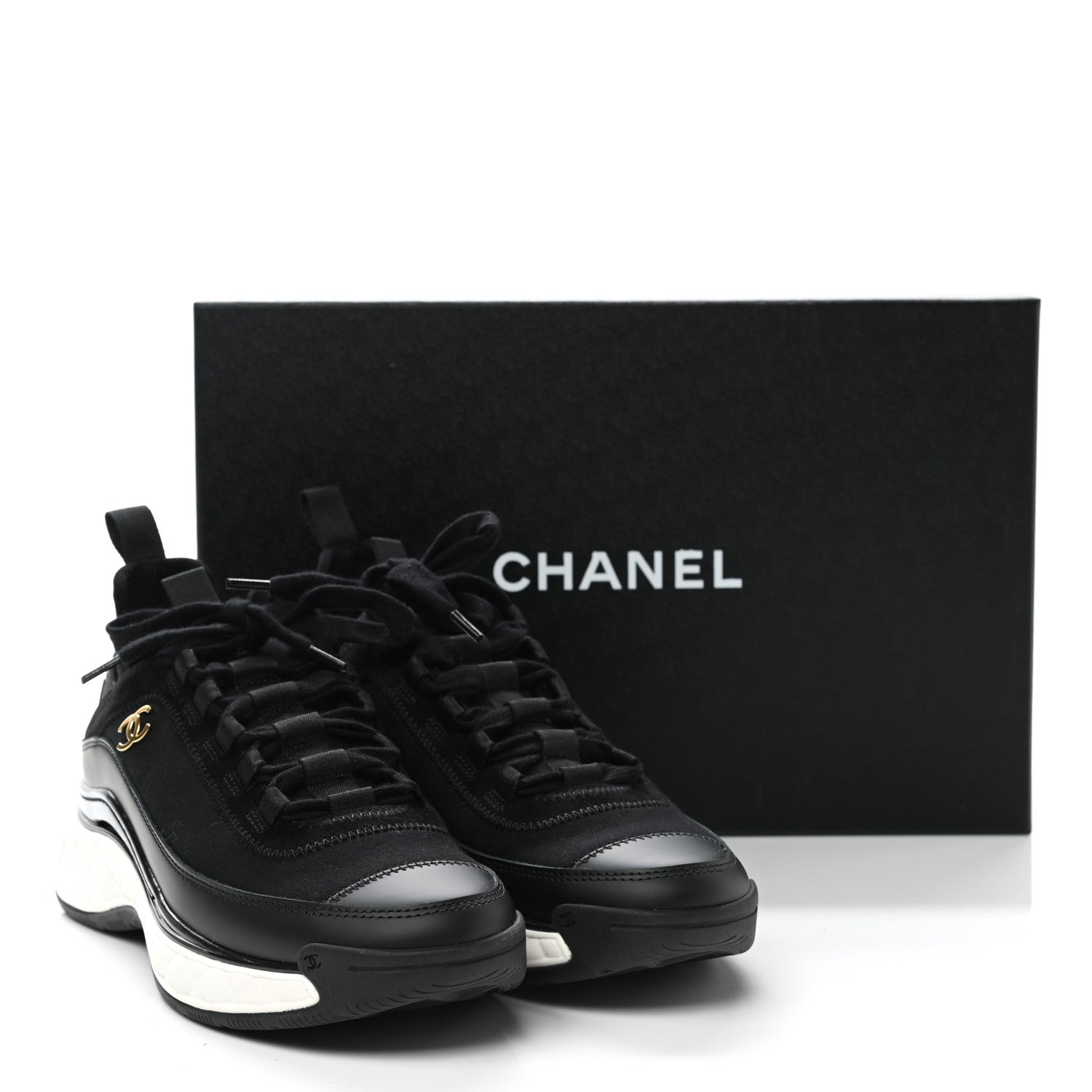 Chanel Velvet Calfskin Mixed Fibers CC Sneakers 37 Black 9 of 9