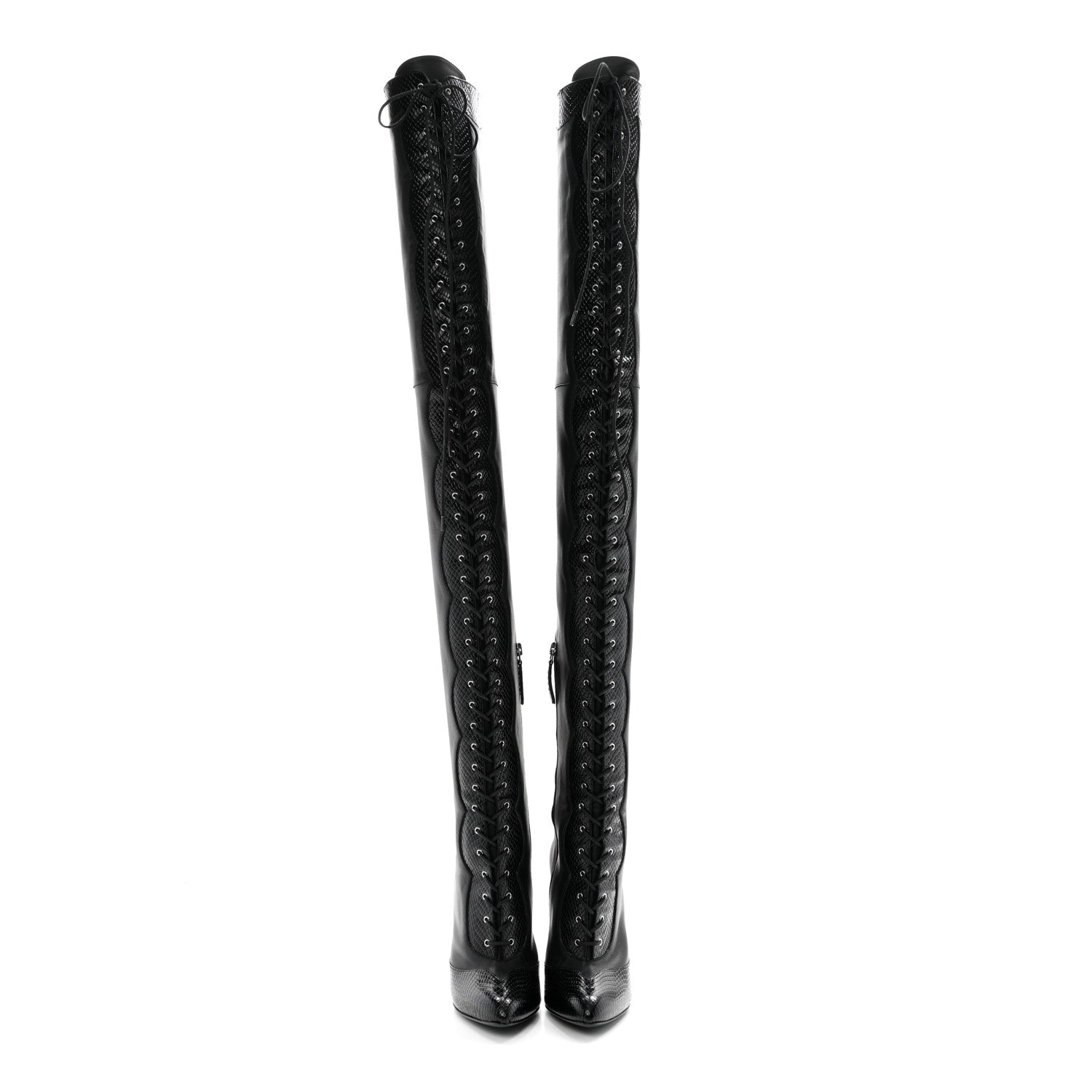 Gucci Calfskin Snakeskin Embossed Harriet Over the Knee High Boots 36 Black 2 of 8