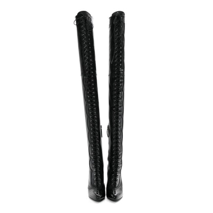 Gucci Calfskin Snakeskin Embossed Harriet Over the Knee High Boots 36 Black 2 of 8