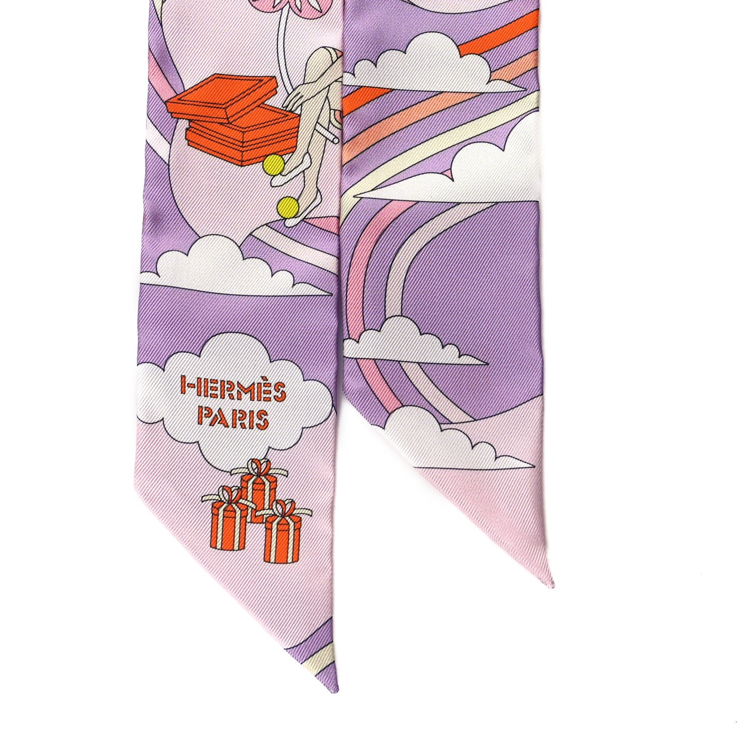 Hermes Silk Carres Volants Twilly Lilas Rose Pale Or 2 of 4
