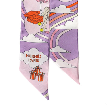 Hermes Silk Carres Volants Twilly Lilas Rose Pale Or 2 of 4