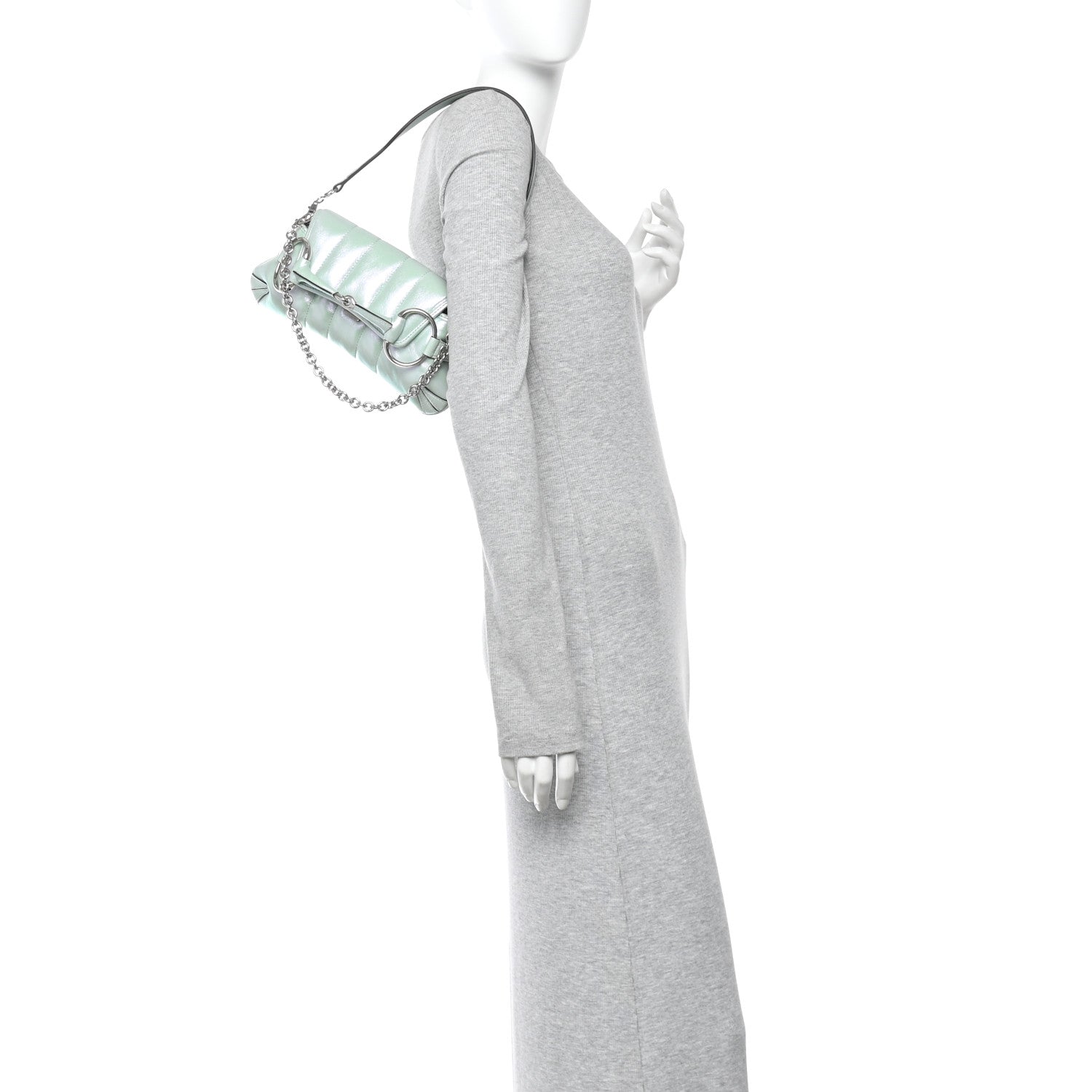 Gucci Iridescent Nappa Vertical Matelasse Small Maxi Horsebit Chain Shoulder Bag Iridescent Salvy Green 2 of 9