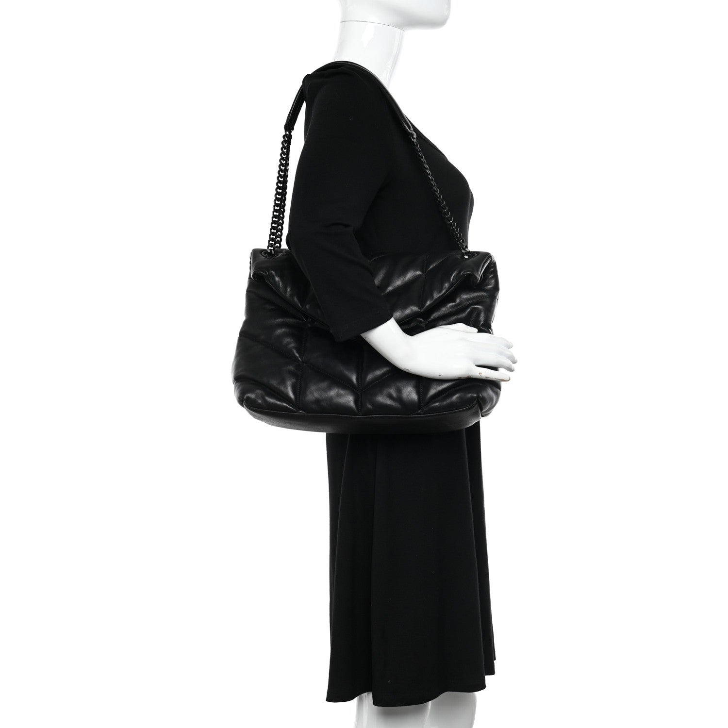 Saint Laurent Lambskin Quilted Monogram Monochrome Medium Loulou Puffer Chain Satchel Black 2 of 17