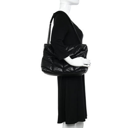 Saint Laurent Lambskin Quilted Monogram Monochrome Medium Loulou Puffer Chain Satchel Black 2 of 17