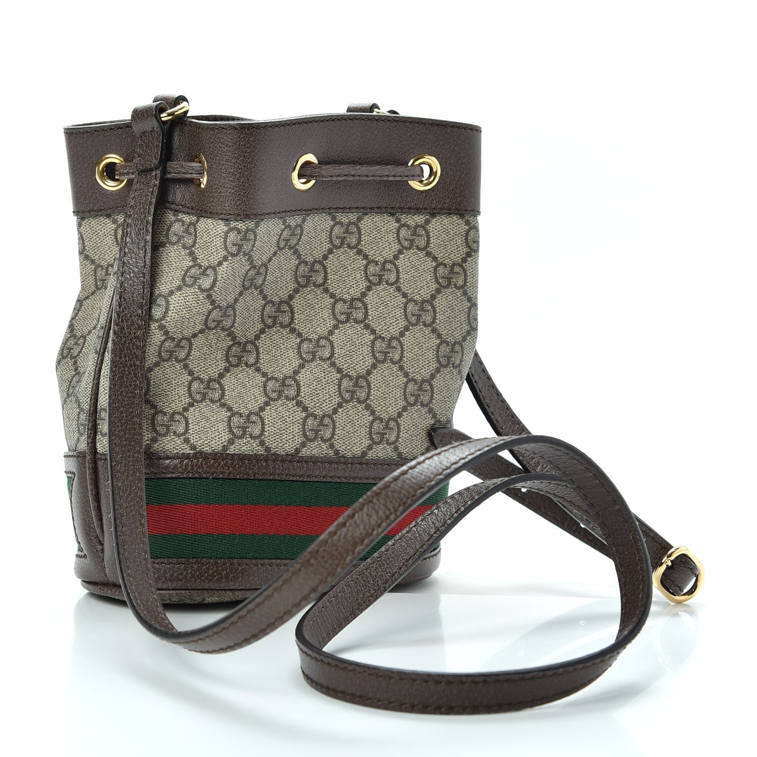 Gucci GG Supreme Monogram Web Mini Ophidia Bucket Bag Brown 3 of 9
