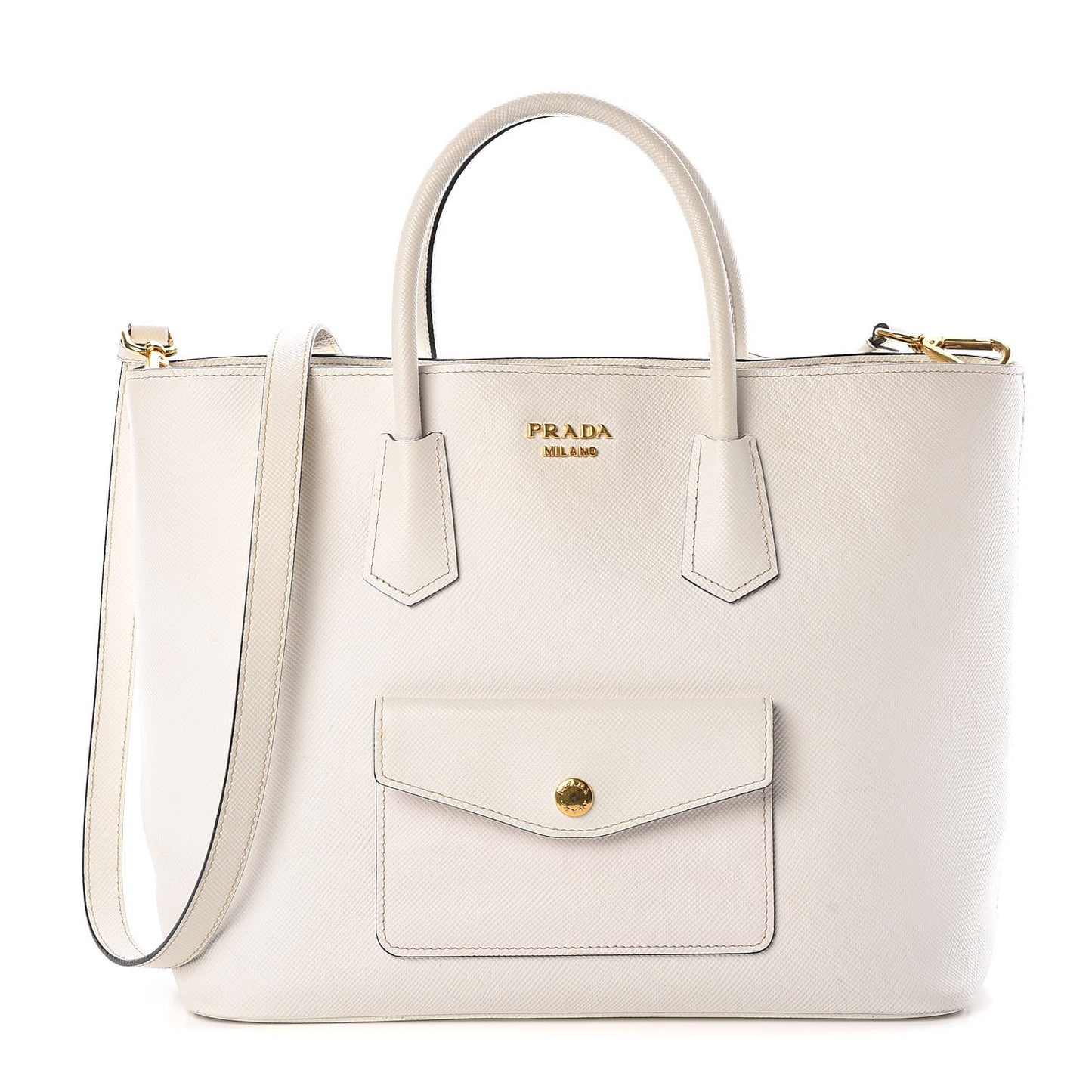 Saffiano Cuir Front Pocket Tote Talco