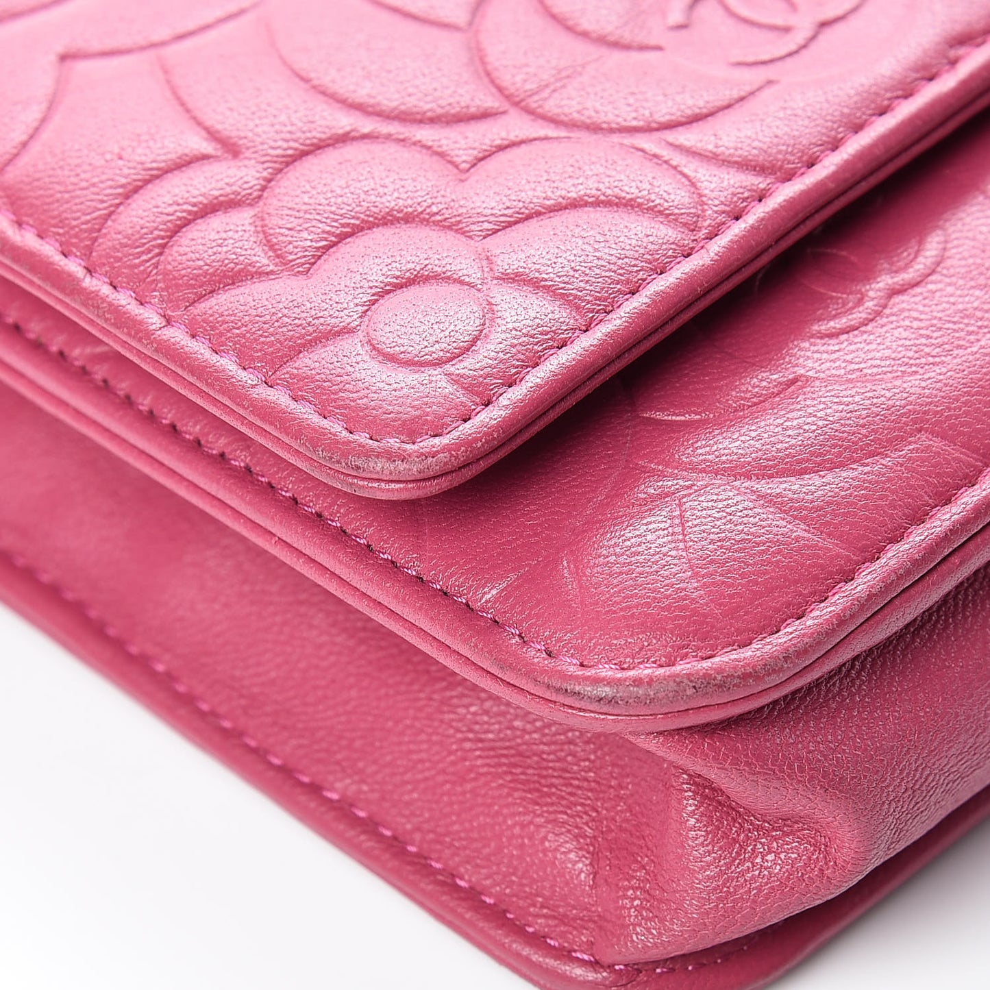 Caviar Camellia Embossed Wallet On Chain WOC Fuchsia
