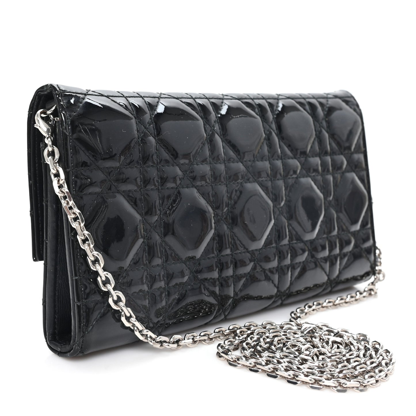 Patent Cannage Lady Dior Rendezvous Wallet On Chain Black