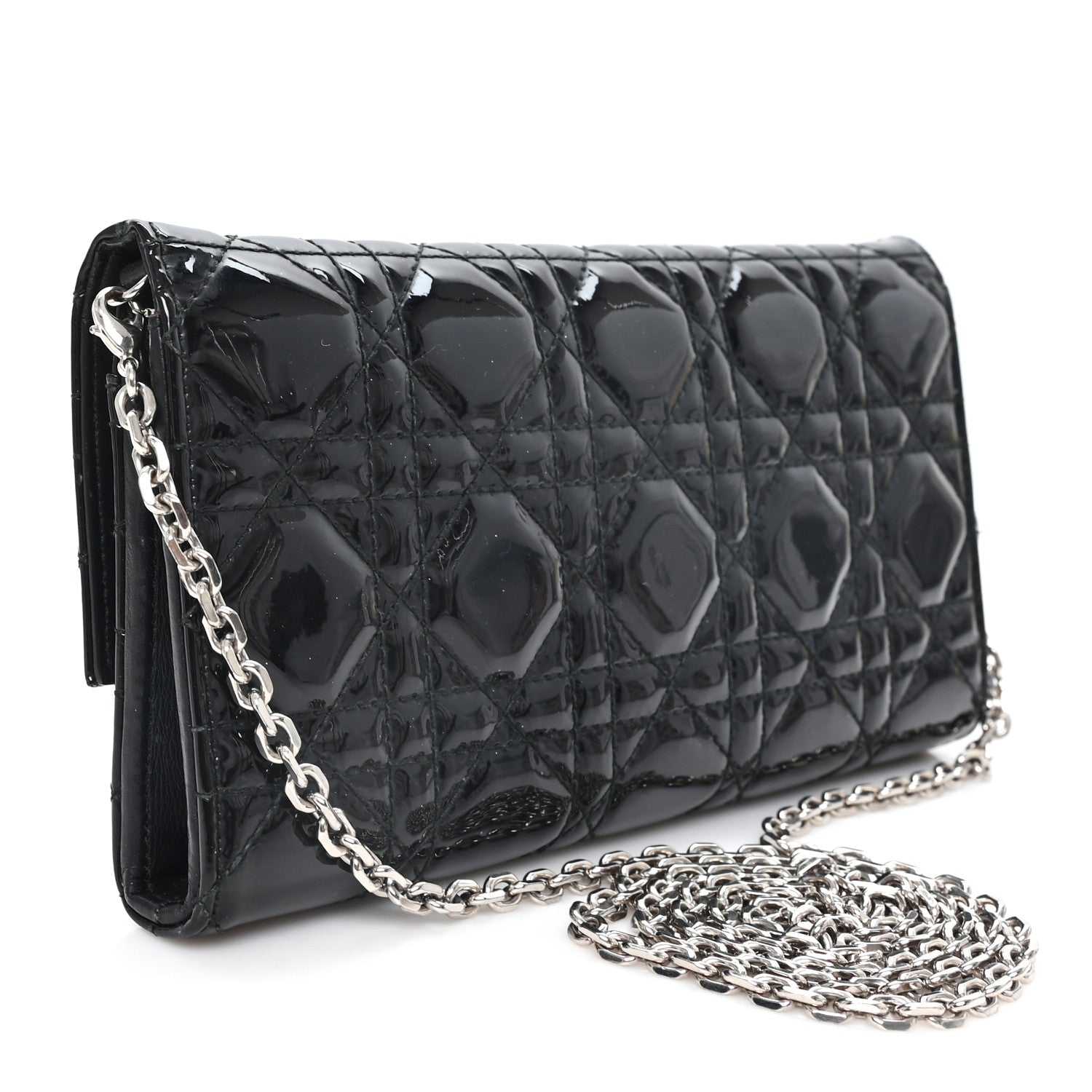 Christian Dior Patent Cannage Lady Dior Rendezvous Wallet On Chain Black 3 of 10