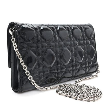 Christian Dior Patent Cannage Lady Dior Rendezvous Wallet On Chain Black 3 of 10