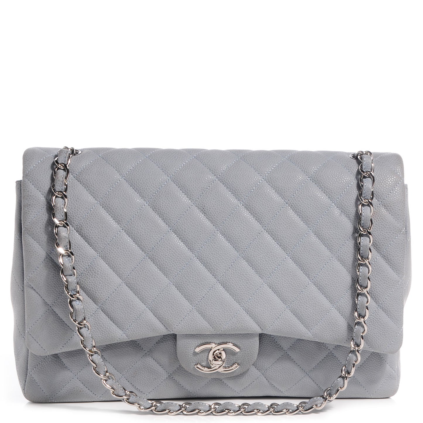 Iridescent Caviar Maxi Double Flap Grey